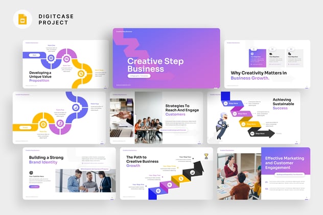 创意步骤流程图形商业PPT模板 - 顶尖PPT