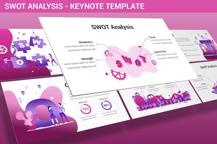 SWOT分析企业战略规划市场营销插画Keynote模板 - 顶尖PPT