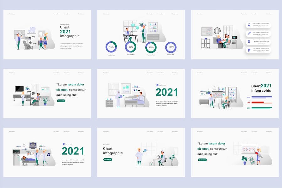 国外医学医疗健康插画高级PPT模板 - 顶尖PPT