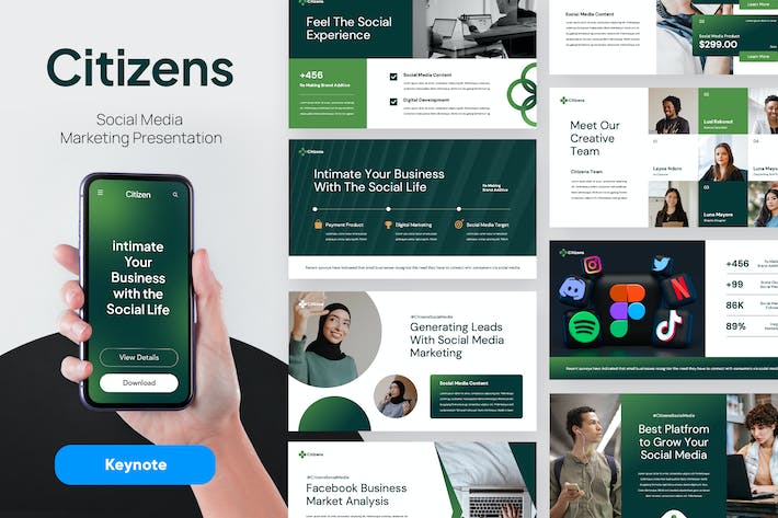 社交媒体营销品牌推广策略Keynote模板 - 顶尖PPT