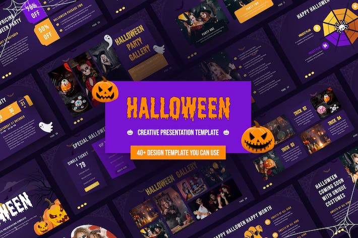 万圣节派对创意卡通幽灵南瓜图形PPT模板 - 顶尖PPT