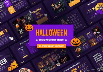 万圣节派对创意卡通幽灵南瓜图形PPT模板 - 顶尖PPT