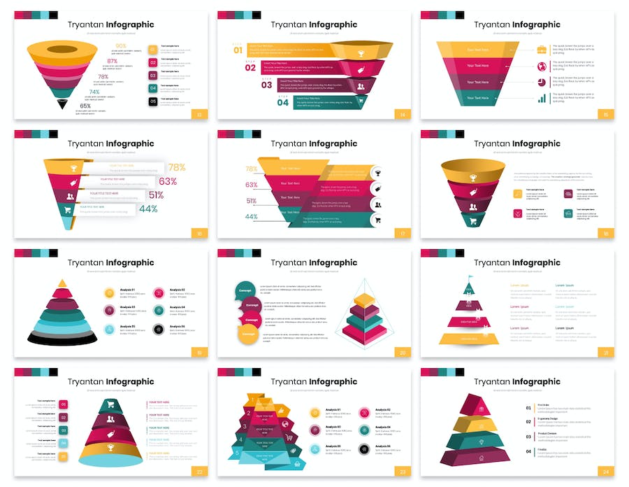 彩色多种样式金字塔锥形图PPT模板 - 顶尖PPT