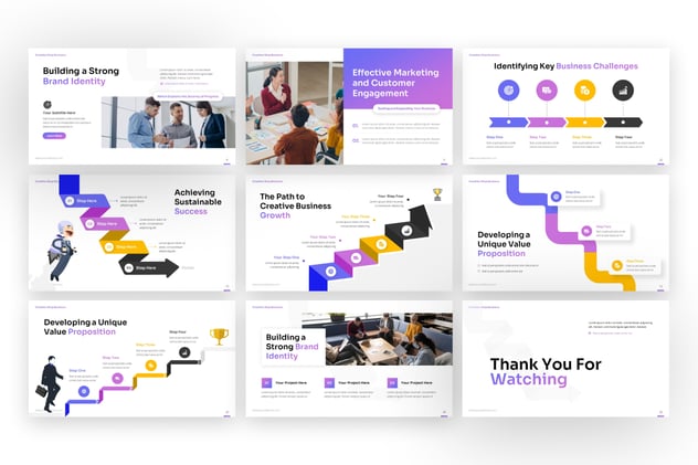 创意步骤流程图形商业PPT模板 - 顶尖PPT