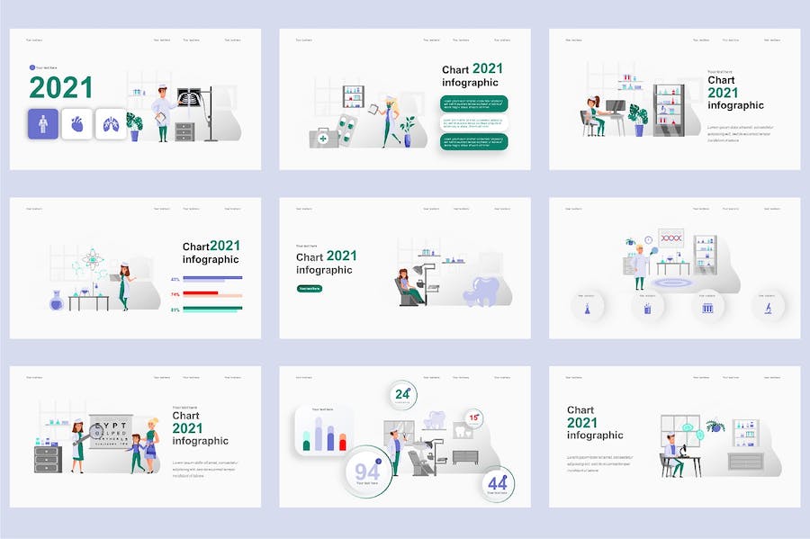 国外医学医疗健康插画高级PPT模板 - 顶尖PPT
