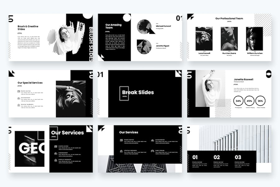 几何图形黑色时尚PPT模板 - 顶尖PPT