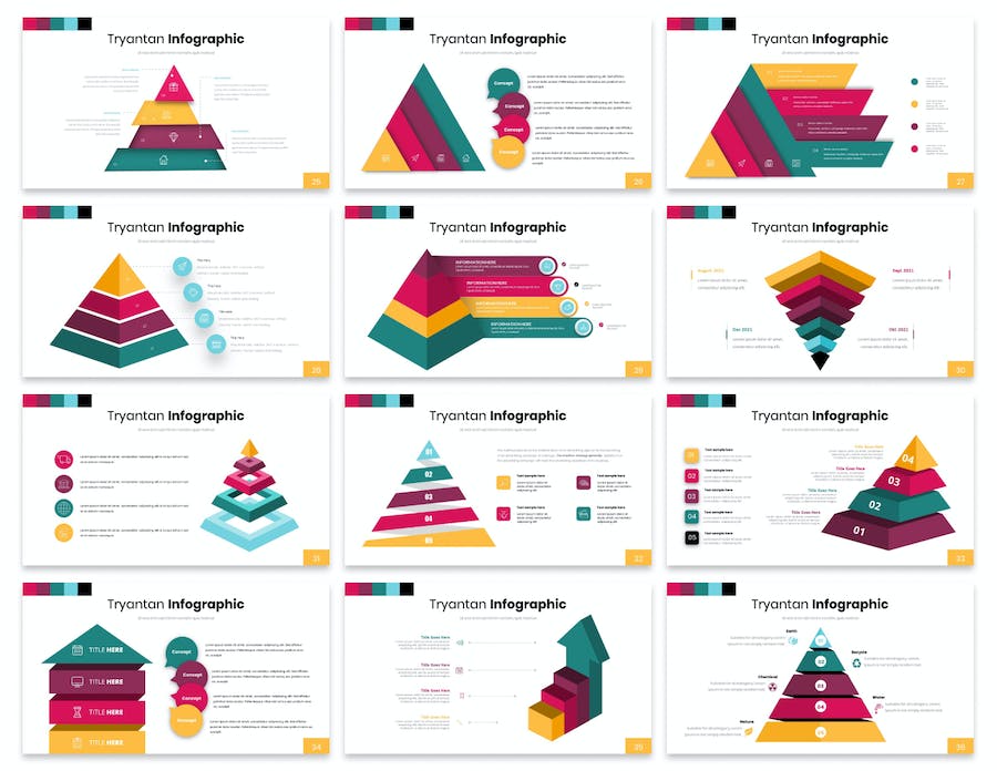 彩色多种样式金字塔锥形图PPT模板 - 顶尖PPT