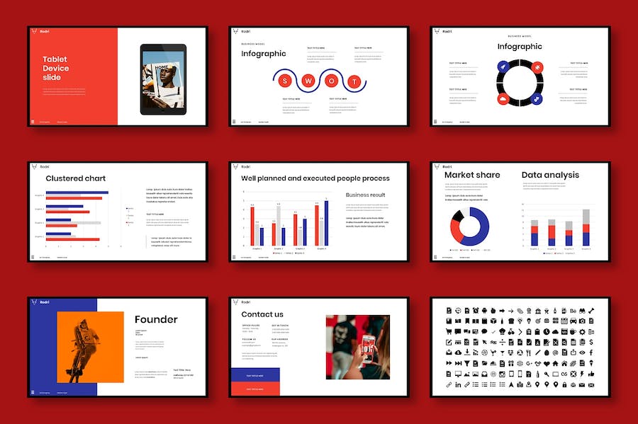 红色欧美商务风格作品展示PPT模板 - 顶尖PPT