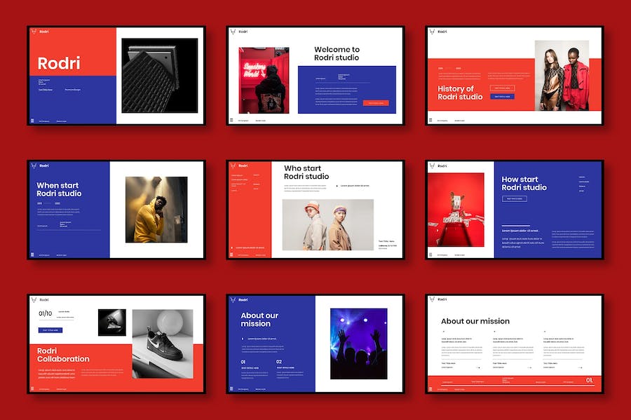 红色欧美商务风格作品展示PPT模板 - 顶尖PPT