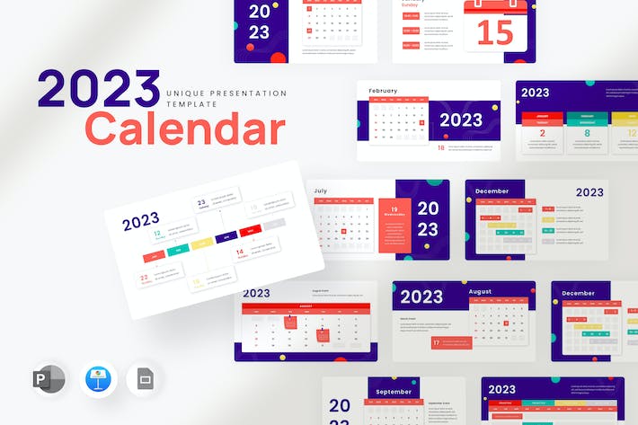 2023年日历信息图表展示Keynote模板 - 顶尖PPT