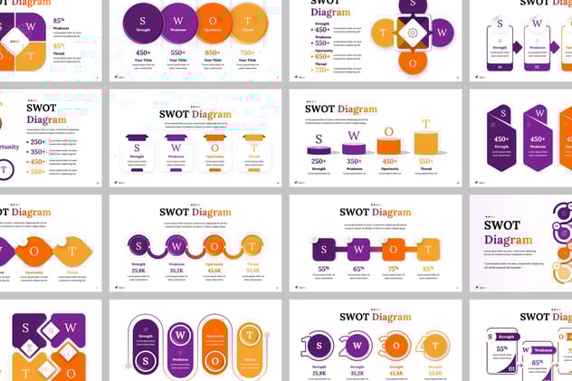 彩色多种类型SWOT分析图形keynote模板 - 顶尖PPT