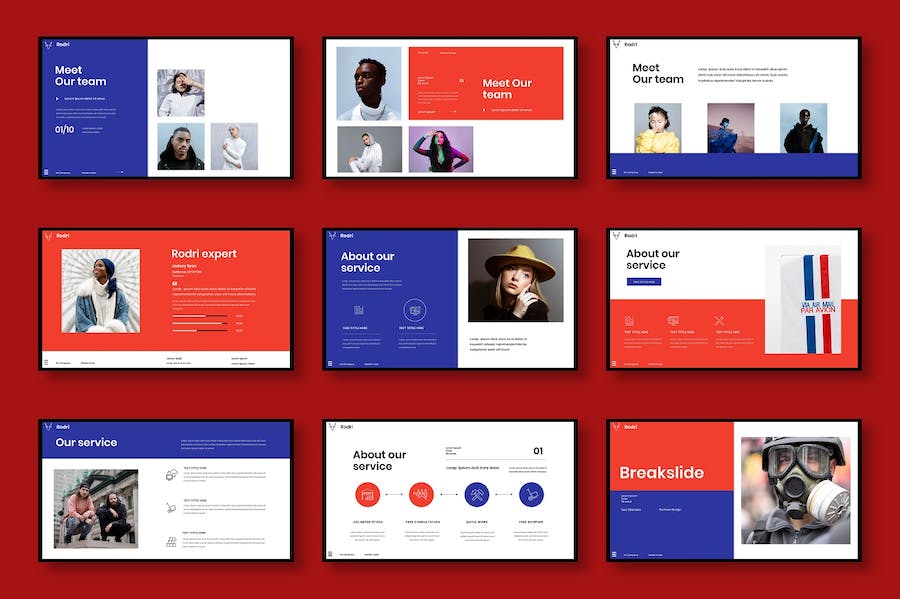 红色欧美商务风格作品展示PPT模板 - 顶尖PPT