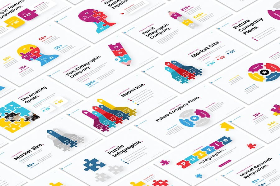 拼图式信息图表数据可视化PPT模板 - 顶尖PPT