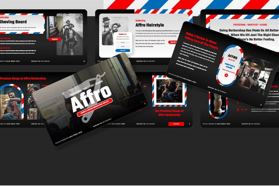 时尚流行理发店主题PPT模板 - 顶尖PPT