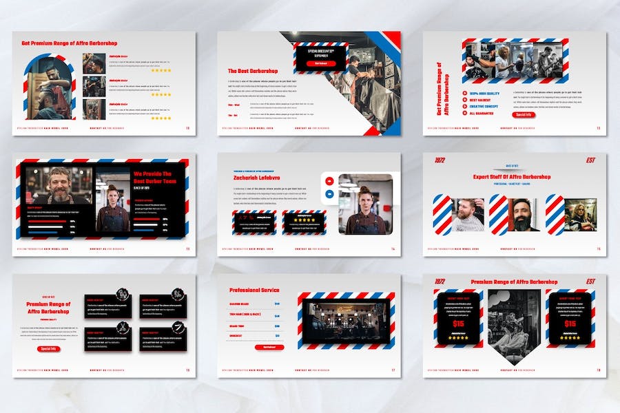 时尚流行理发店主题PPT模板 - 顶尖PPT