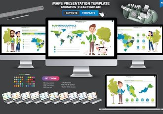 卡通人物插画世界国家地图keynote模板 - 顶尖PPT