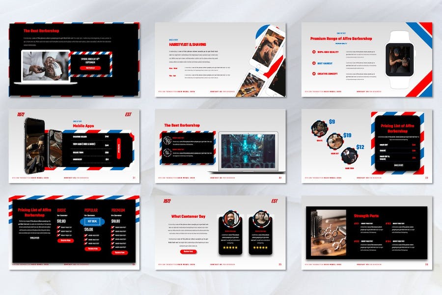 时尚流行理发店主题PPT模板 - 顶尖PPT