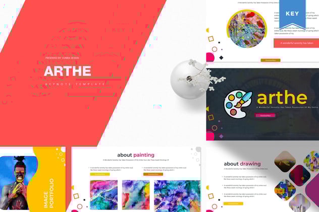 卡通插画风格儿童绘画用品数据分析keynote模板 - 顶尖PPT