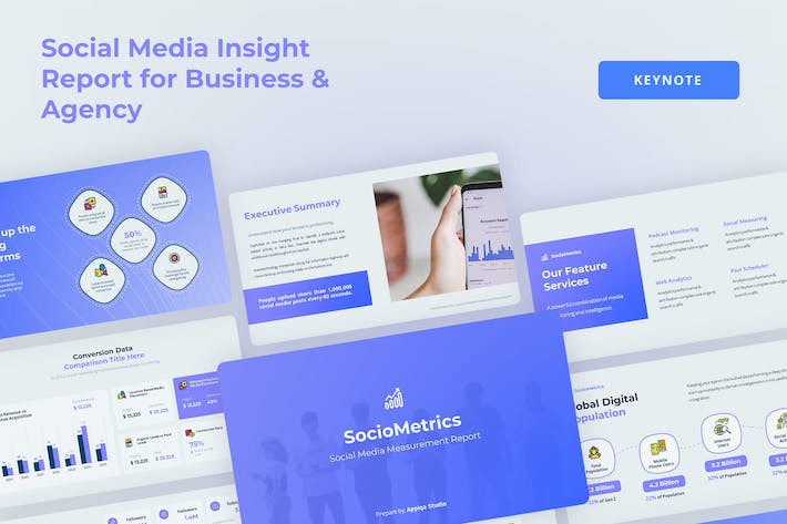 社交媒体数据分析洞察AR人工智能keynote模板 - 顶尖PPT