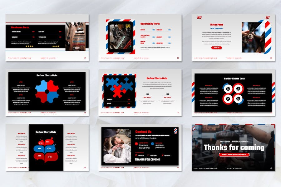 时尚流行理发店主题PPT模板 - 顶尖PPT