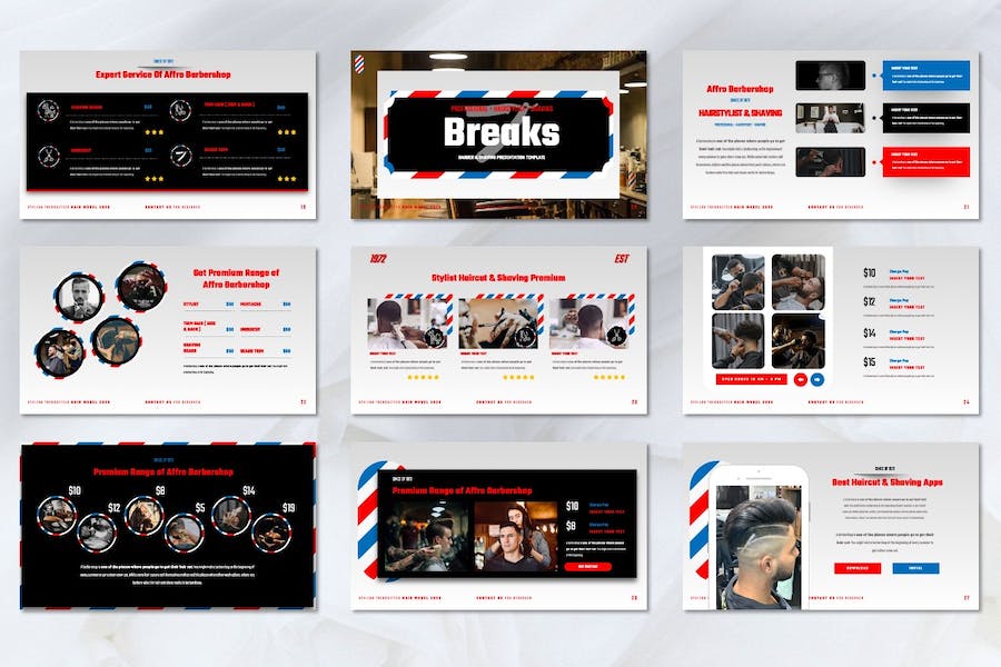 时尚流行理发店主题PPT模板 - 顶尖PPT