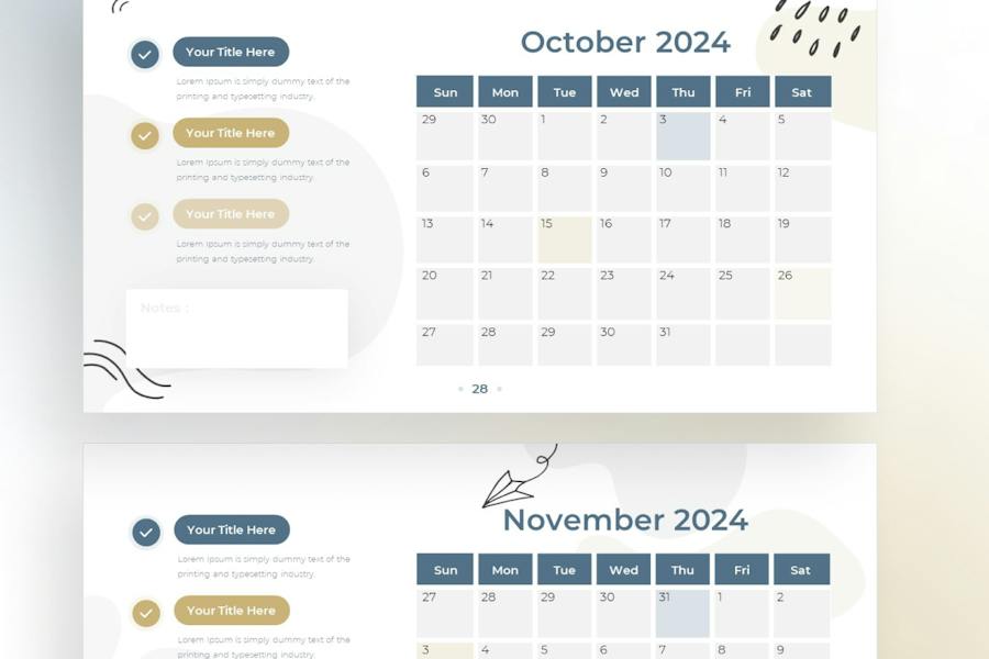 2024年手绘涂鸦风格日历PPT模板 - 顶尖PPT