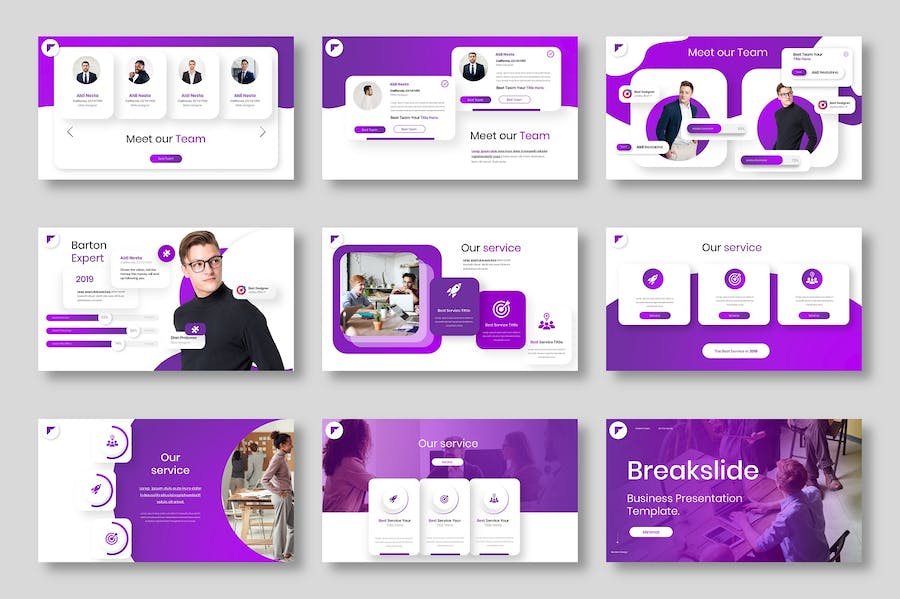 紫色商业计划团队介绍项目合作营销通用PPT模板 - 顶尖PPT