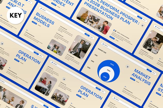 奶油蓝色现代商业计划keynote模板 - 顶尖PPT