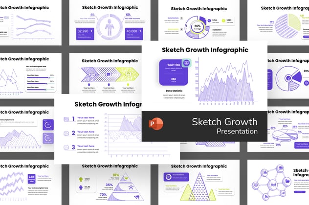 手绘涂鸦风格可视化数据增长图形PPT模板 - 顶尖PPT