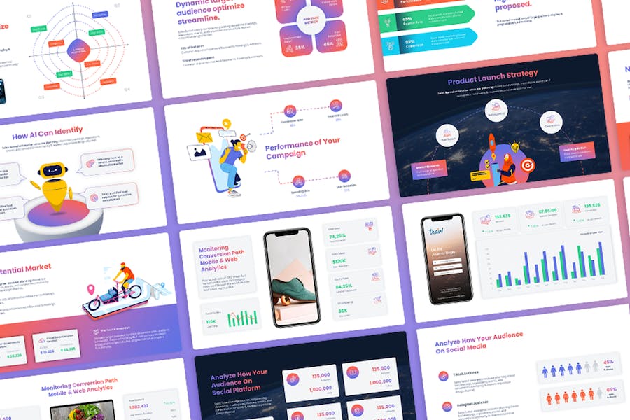 渐变色数据分析报告信息图表keynote模板 - 顶尖PPT