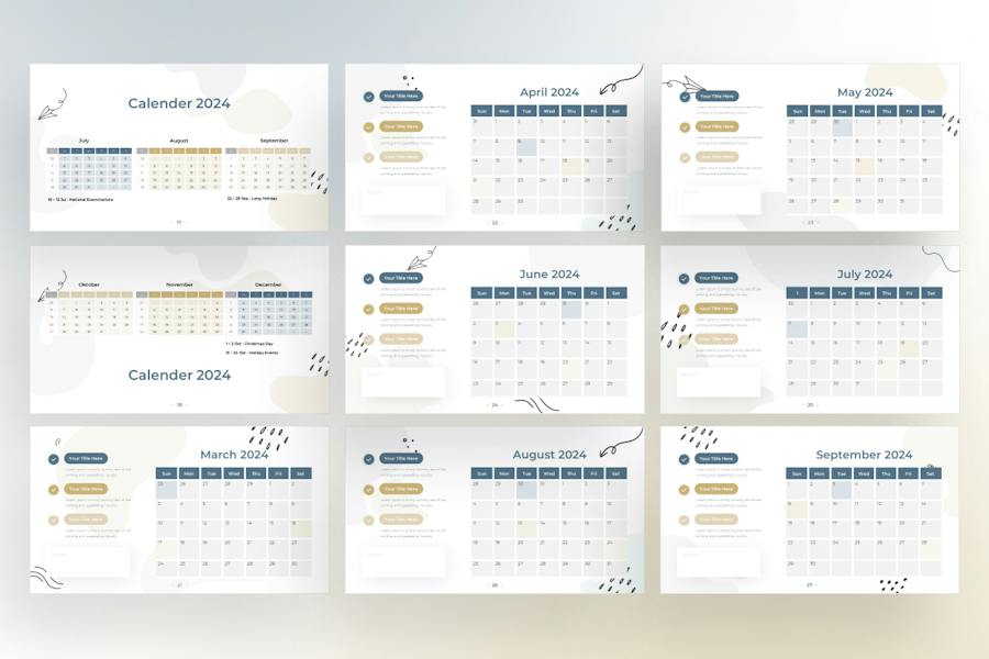 2024年手绘涂鸦风格日历PPT模板 - 顶尖PPT