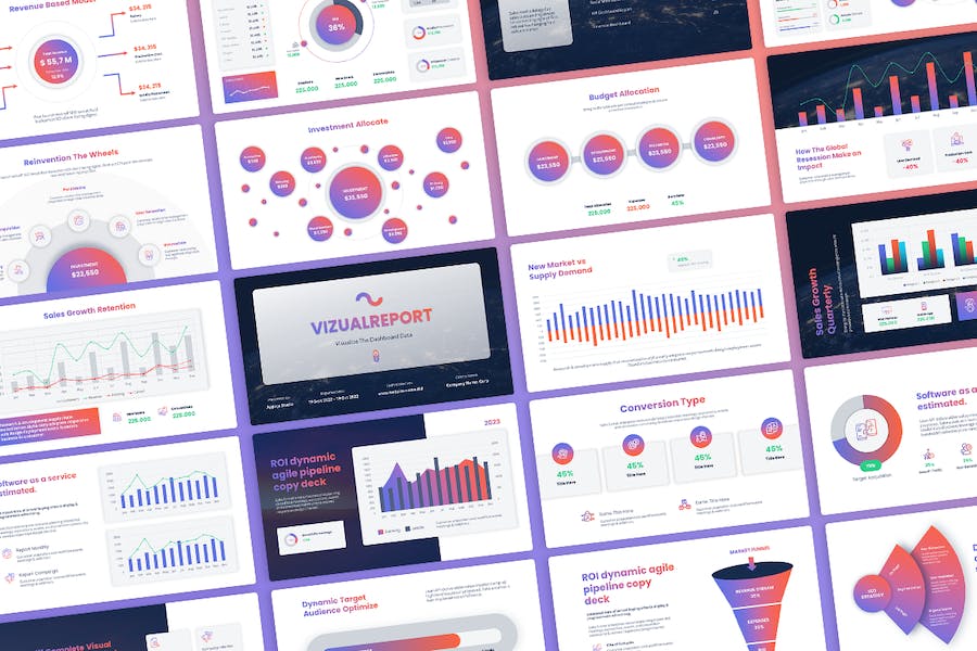 渐变色数据分析报告信息图表keynote模板 - 顶尖PPT