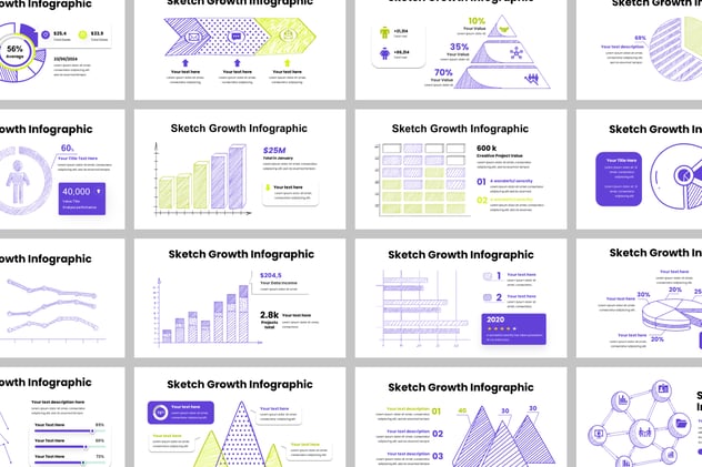 手绘涂鸦风格可视化数据增长图形PPT模板 - 顶尖PPT