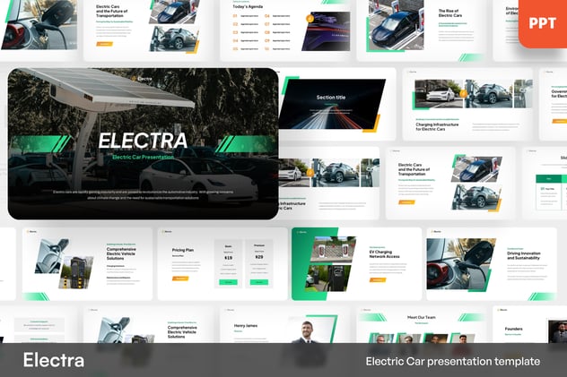 Electra电动汽车新能源科技品牌PPT模板 - 顶尖PPT