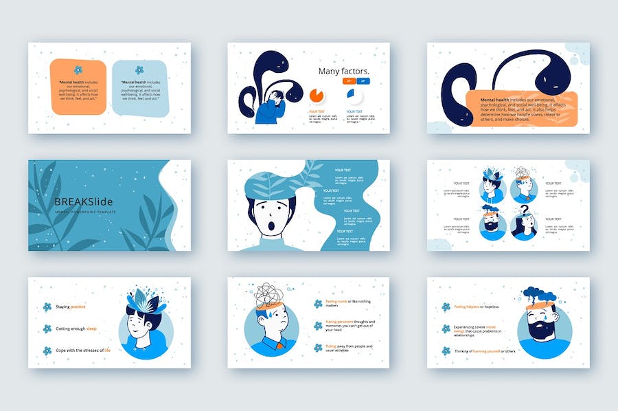 心理健康主题卡通插画PPT图解 - 顶尖PPT