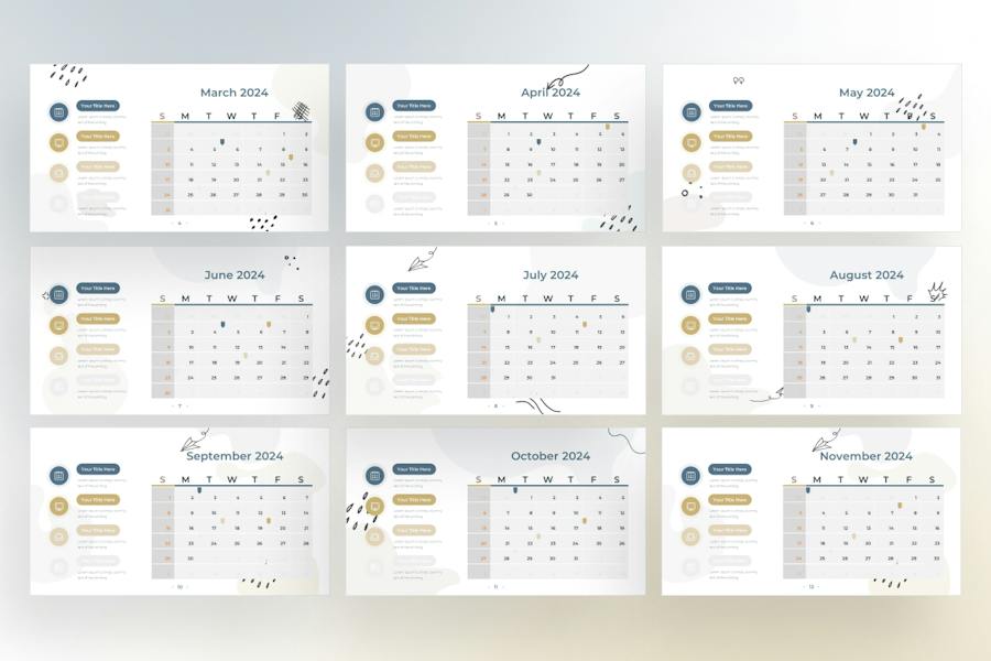2024年手绘涂鸦风格日历PPT模板 - 顶尖PPT