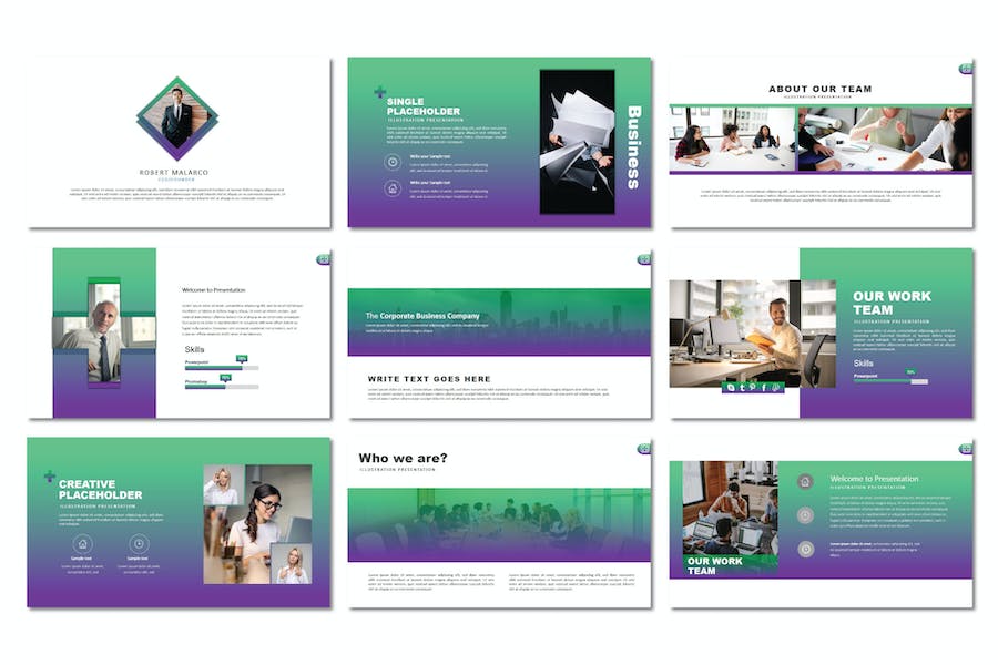 绿色插画风格演示PPT模板 - 顶尖PPT