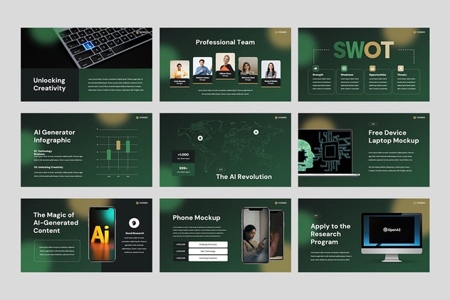 AI人工智能生成器产品推广展示方案PPT模板 - 顶尖PPT