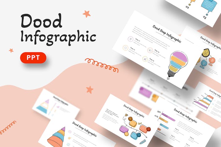 粉色手绘涂鸦信息图表PPT模板 - 顶尖PPT