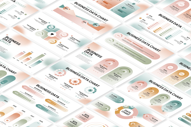 毛玻璃质感数据图图形图表PPT模板 - 顶尖PPT