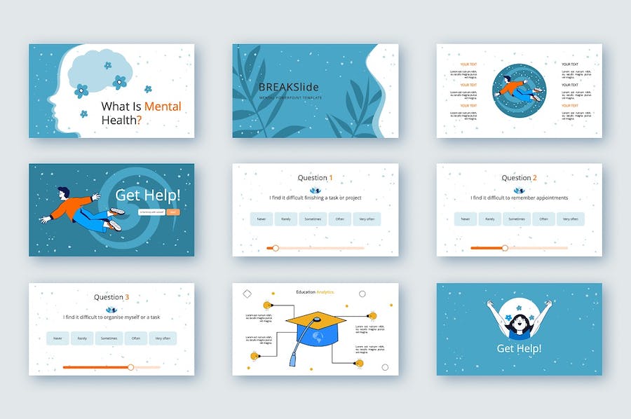 心理健康主题卡通插画PPT图解 - 顶尖PPT