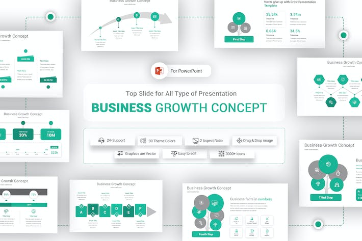 清新商务业务增长图形PPT模板 - 顶尖PPT