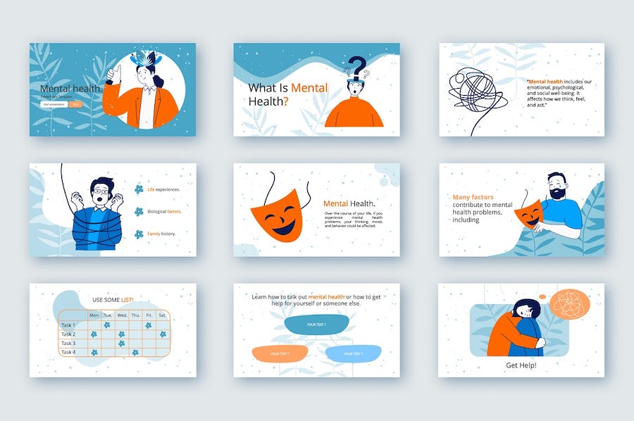 心理健康主题卡通插画PPT图解 - 顶尖PPT