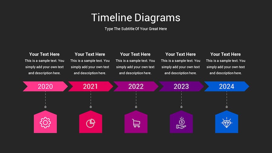 时间轴图表深色主题Keynote模板 - 顶尖PPT