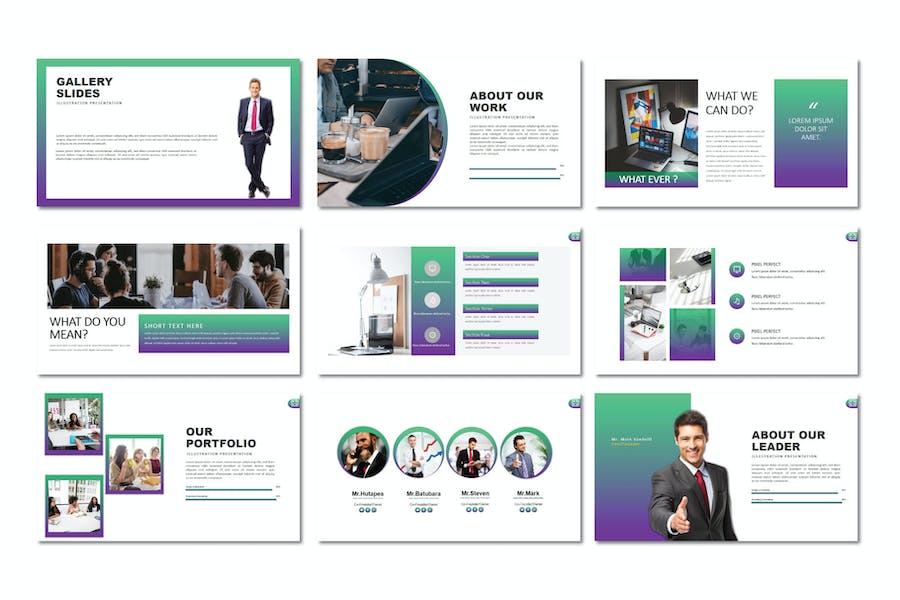 绿色插画风格演示PPT模板 - 顶尖PPT