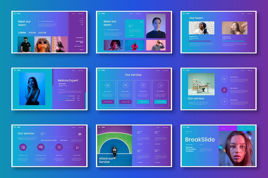时尚渐变风格创意公司介绍案例展示国外PPT模板 - 顶尖PPT
