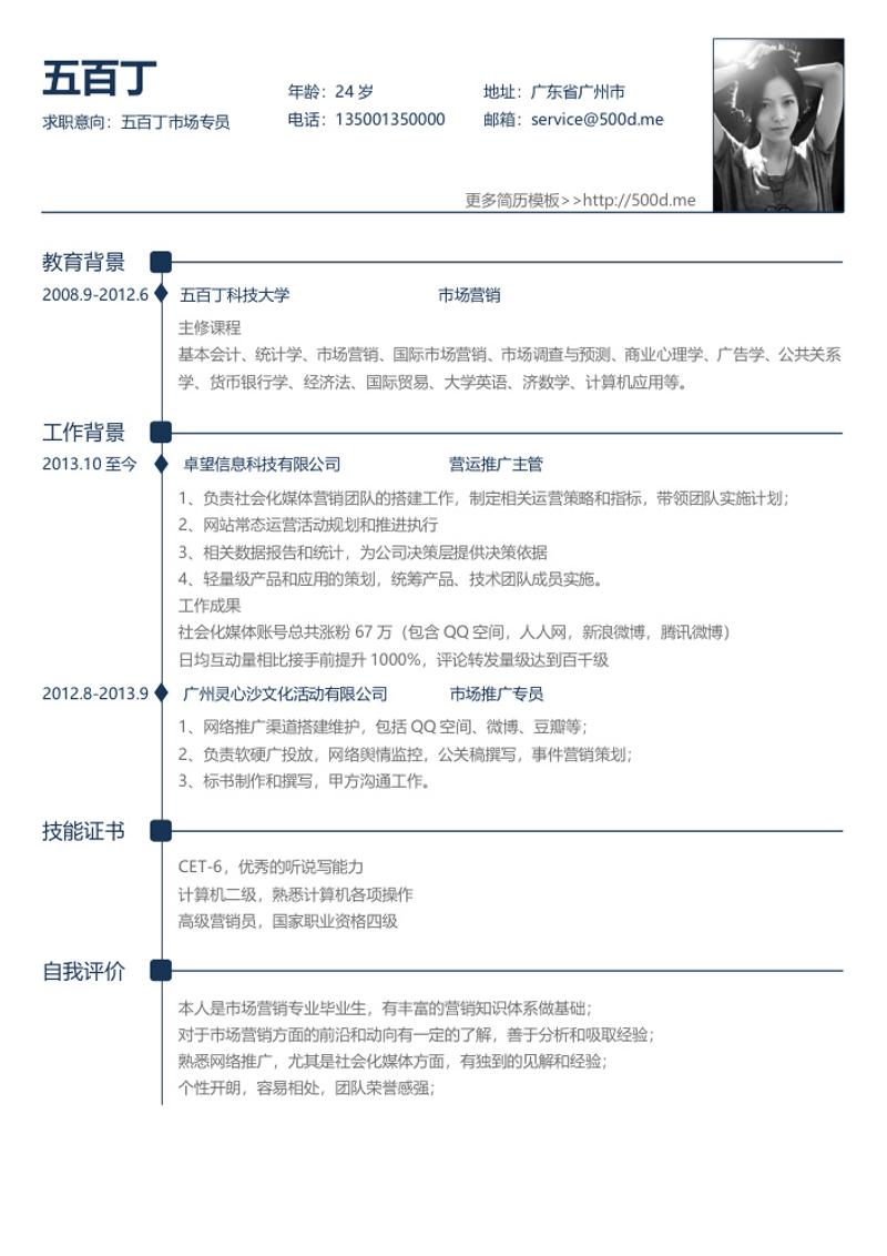 市场专员求职简历模板 - 顶尖PPT