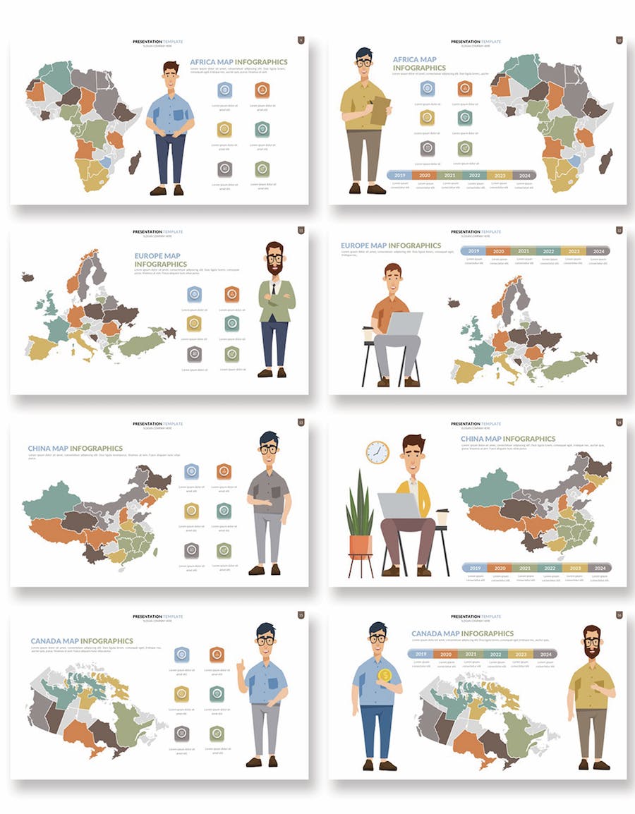 人物插画世界各国地图keynote动画模板 - 顶尖PPT