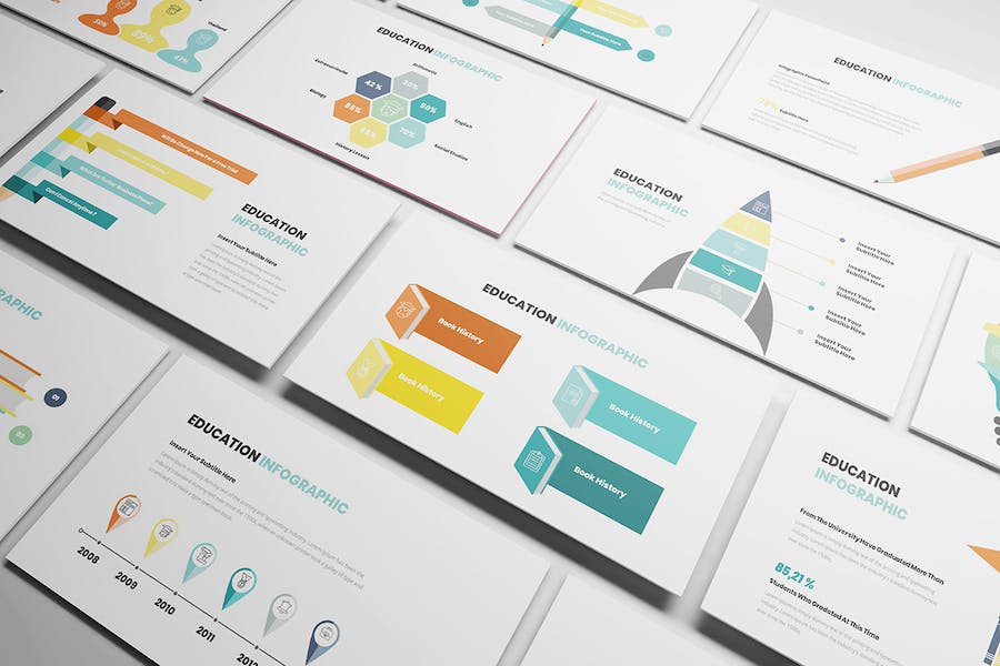 彩色教育信息图形图表keynote模板 - 顶尖PPT