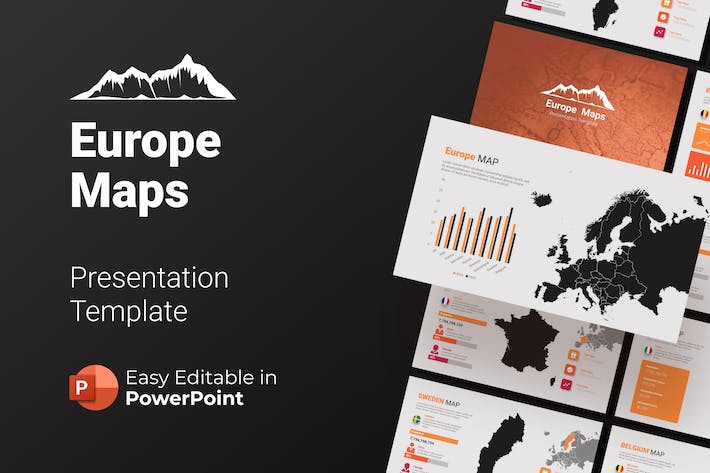 欧洲区域地图可视化展示PPT模板 - 顶尖PPT